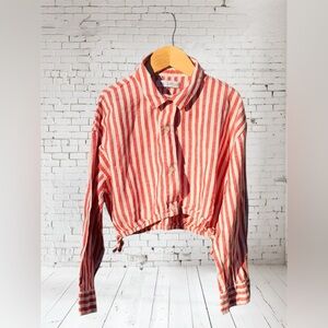Zara kids girls cropped striped button down shirt